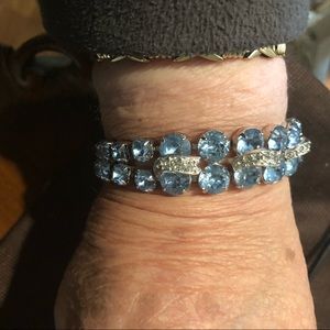 Elegant Blue +white rhinestone encrusted vintage bracelet Stunning Style